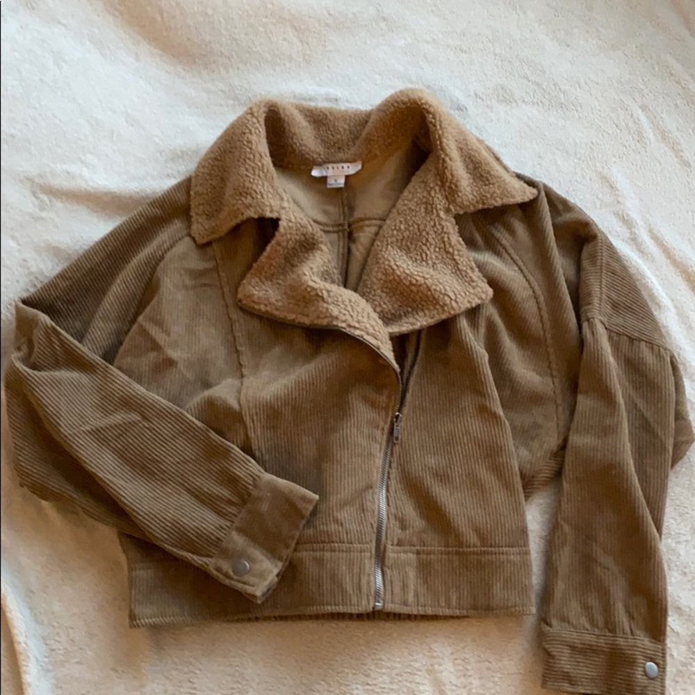 Fleece asymmetrical zip corduroy bomber jacket